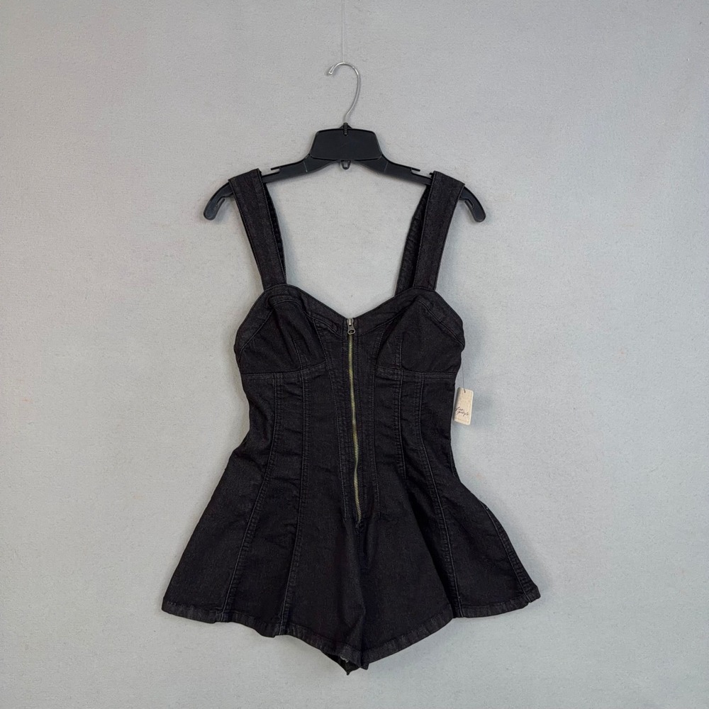 We The Free Romper Womens 4 Black Denim Catwalk Free People Delancey Flare NWT